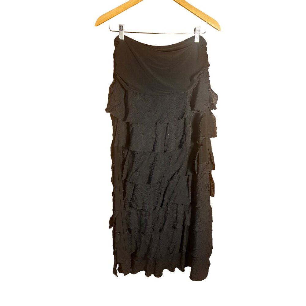 Joseph Ribkoff Womens Black Ruffled Maxi Skirt Size 12 Whimsy Fairy